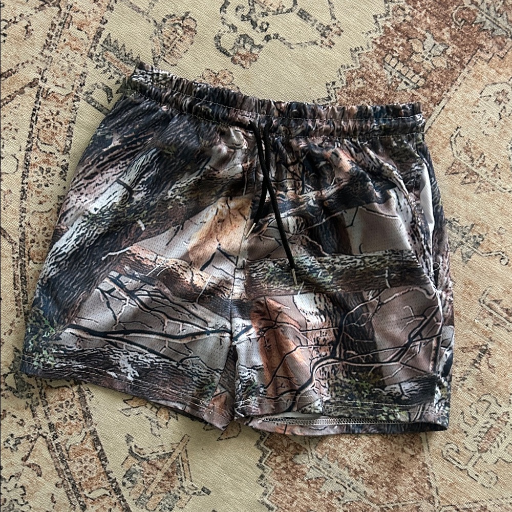 Camouflage Print Women's Drawstring Shorts - Brown/Green